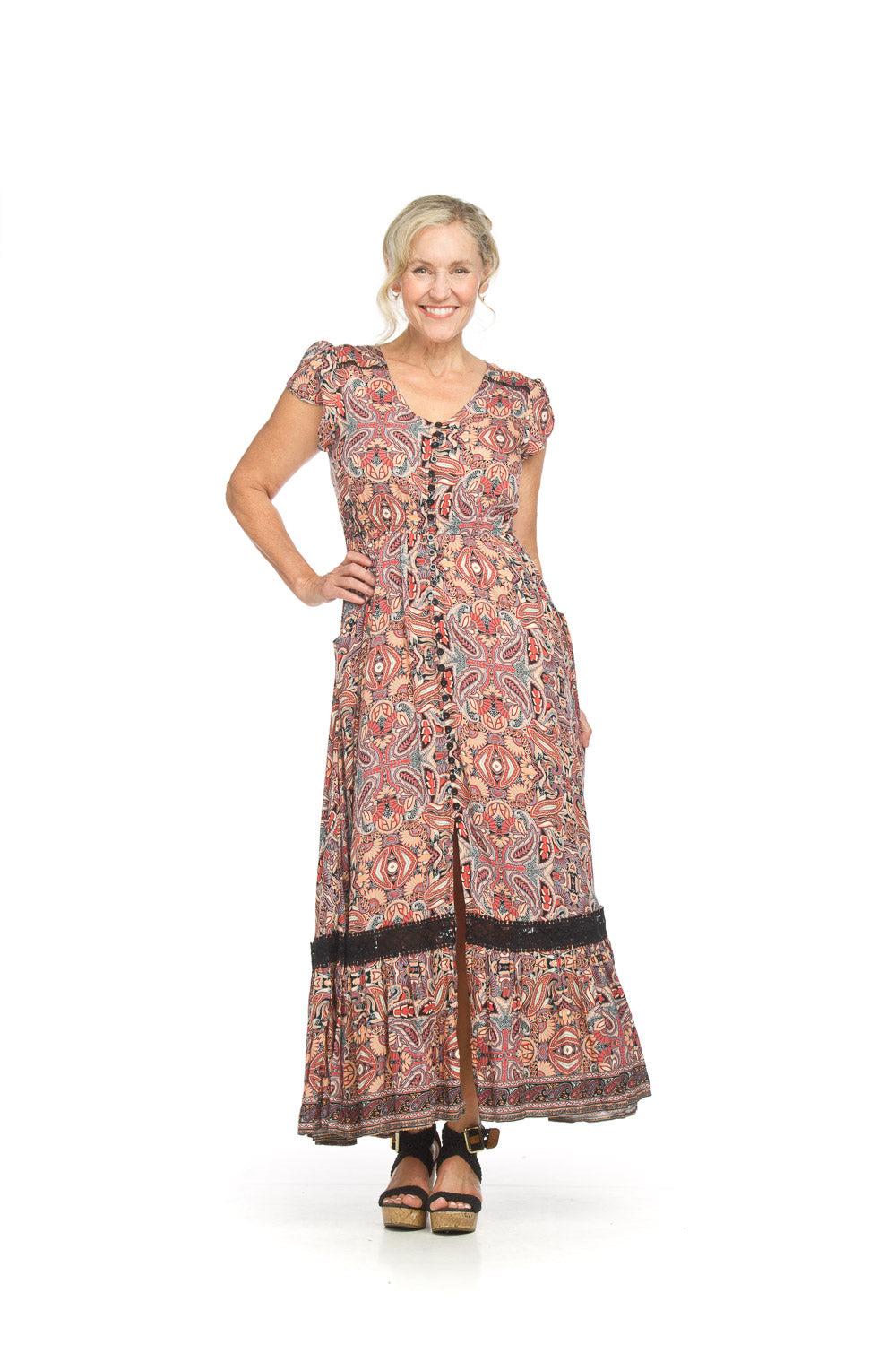 papillon Floral Short Sleeve Maxi Dress with Lace Inset