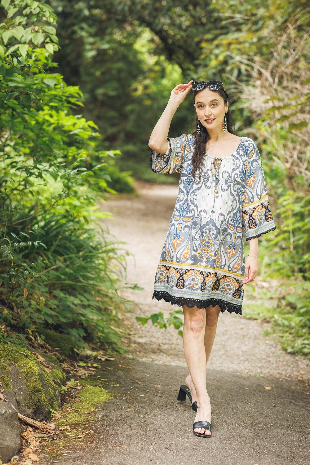 papillon Global Border Print Off-the-Shoulder Dress