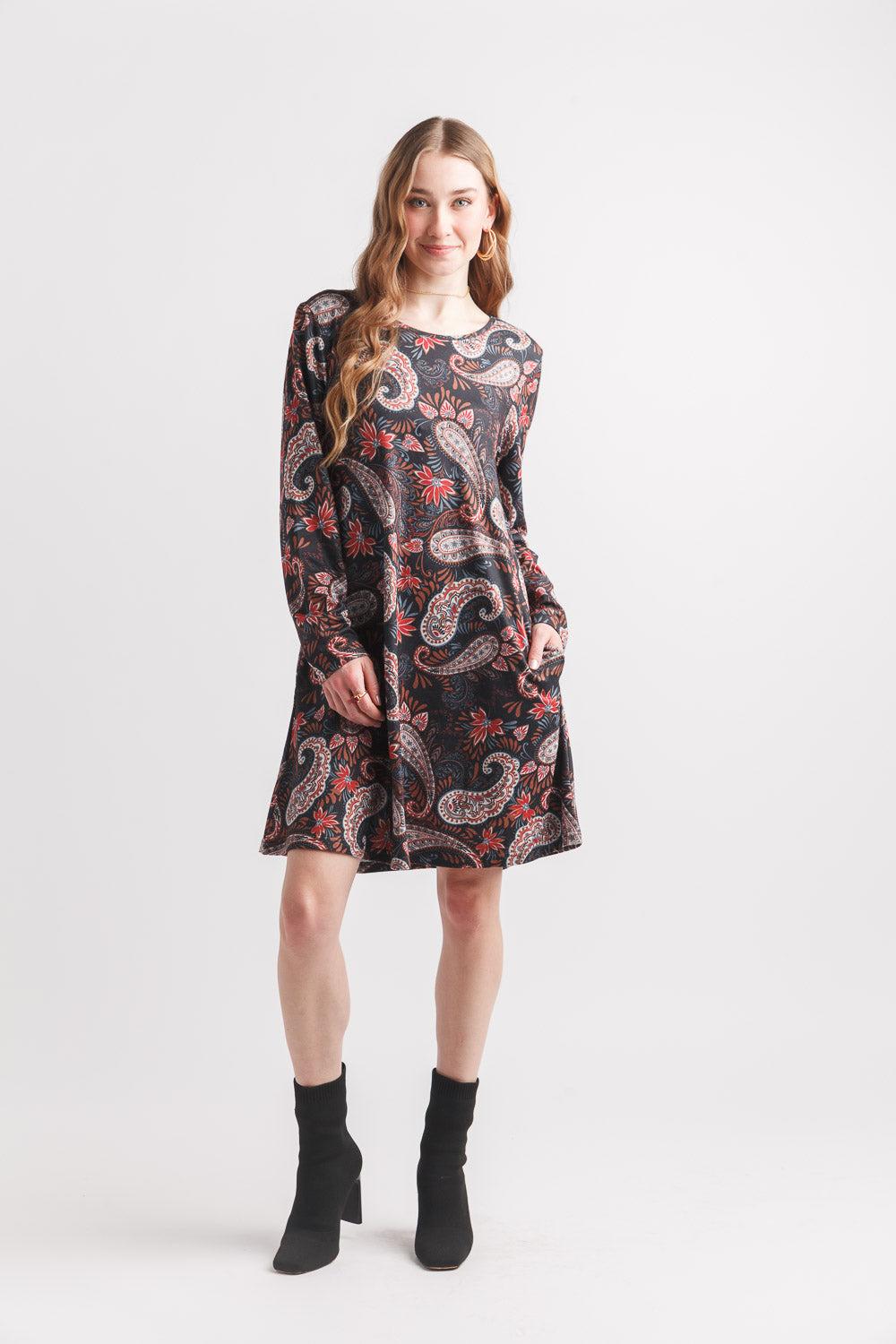 papillon Paisley Print Aline Sweater Dress With Pockets