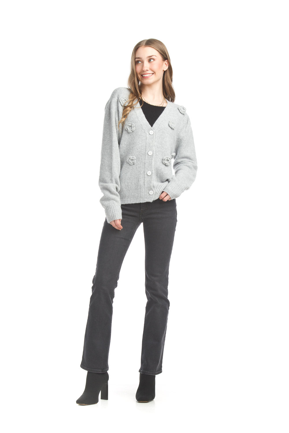 papillon 3D Rose Applique Cardigan