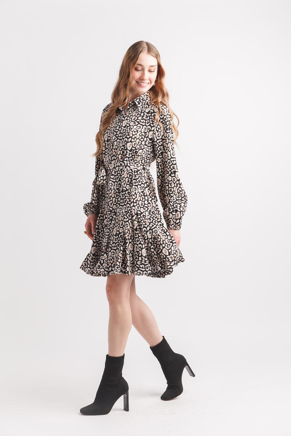 papillon Animal Print Shirt Dress With Ruffle Him