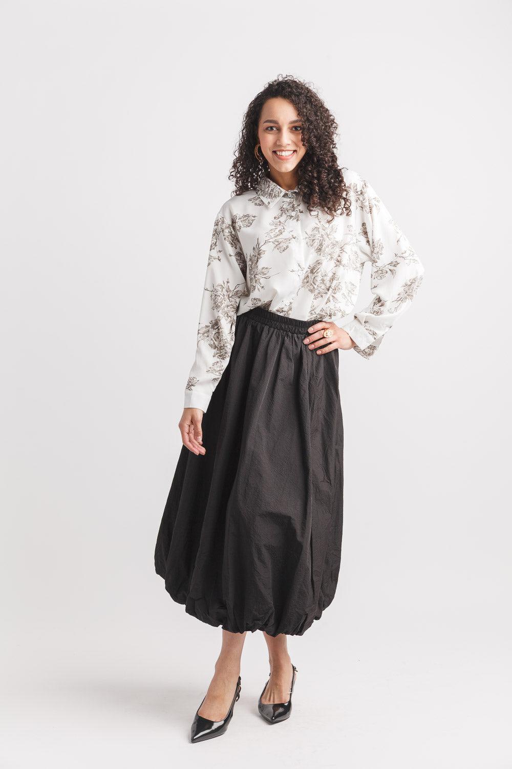 papillon Bubble Hem Midi Skirt with Elastic Waist