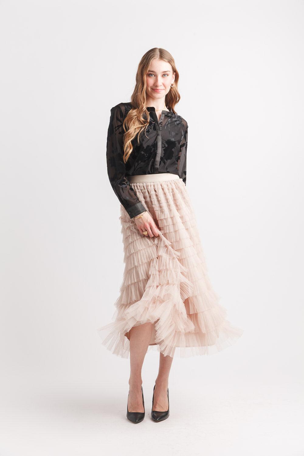 papillon Burnout Mesh Button Front Top