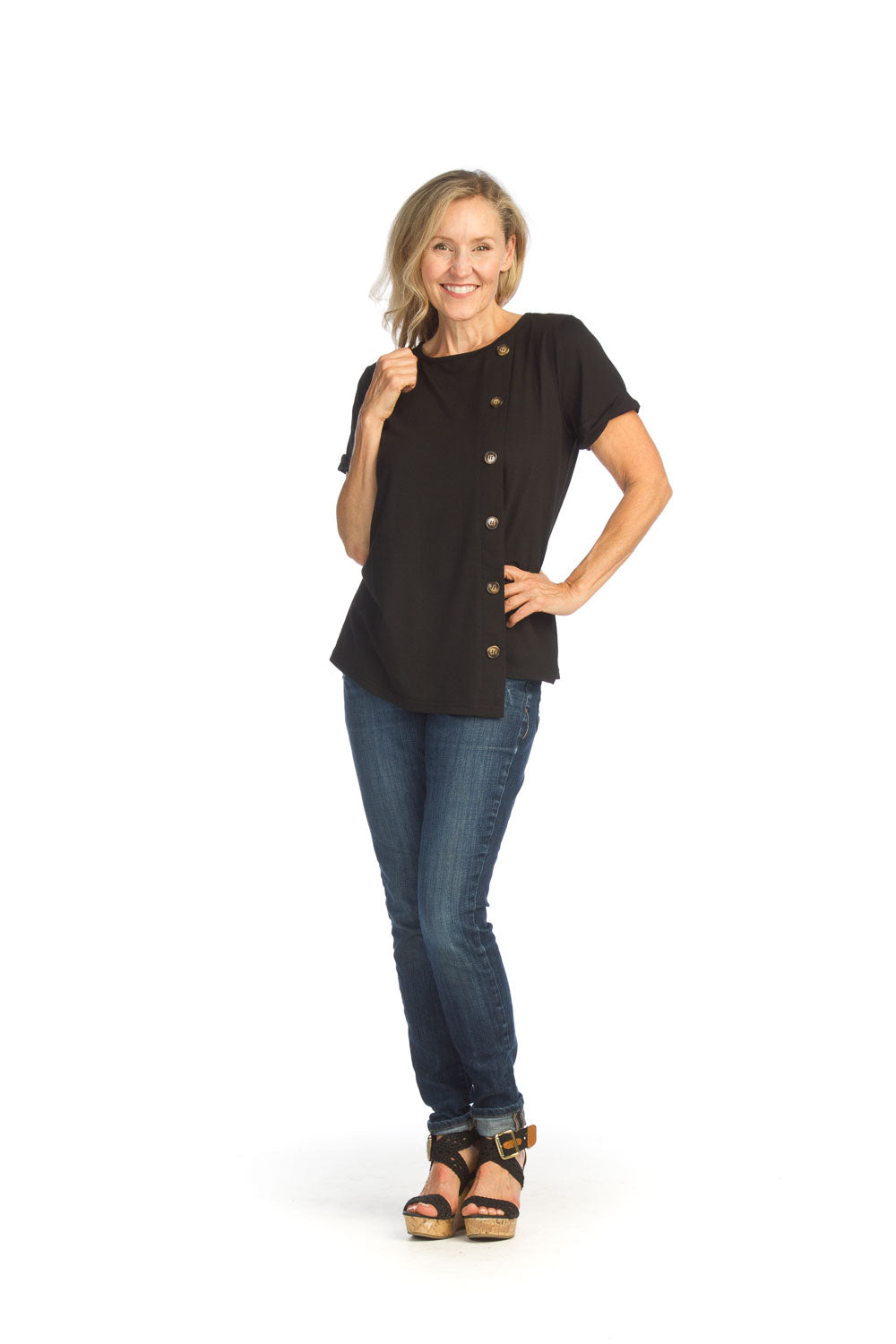 Papillon Button Detail Stretchy Top