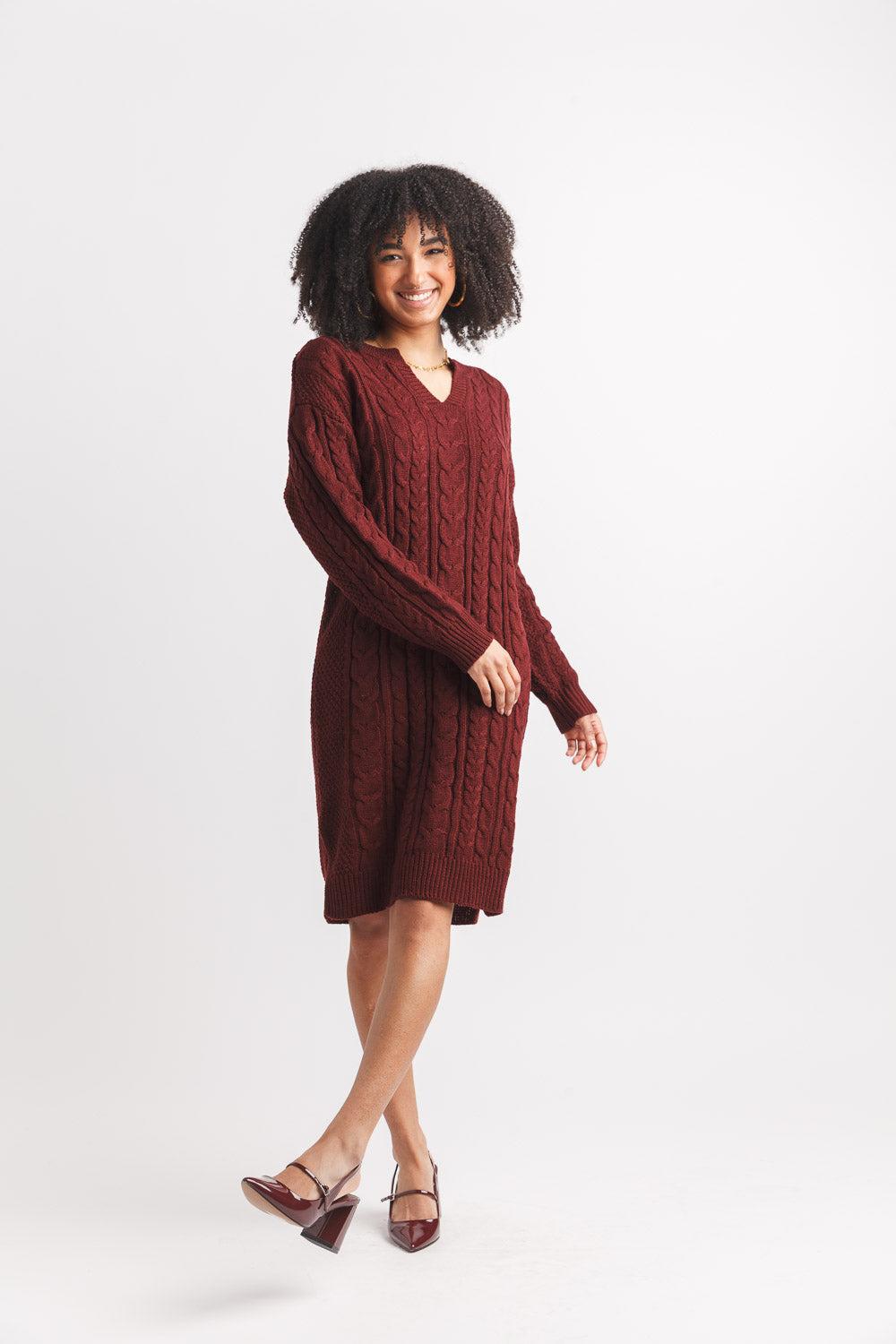 papillon Cable Knit Sweater Dress With V Notch