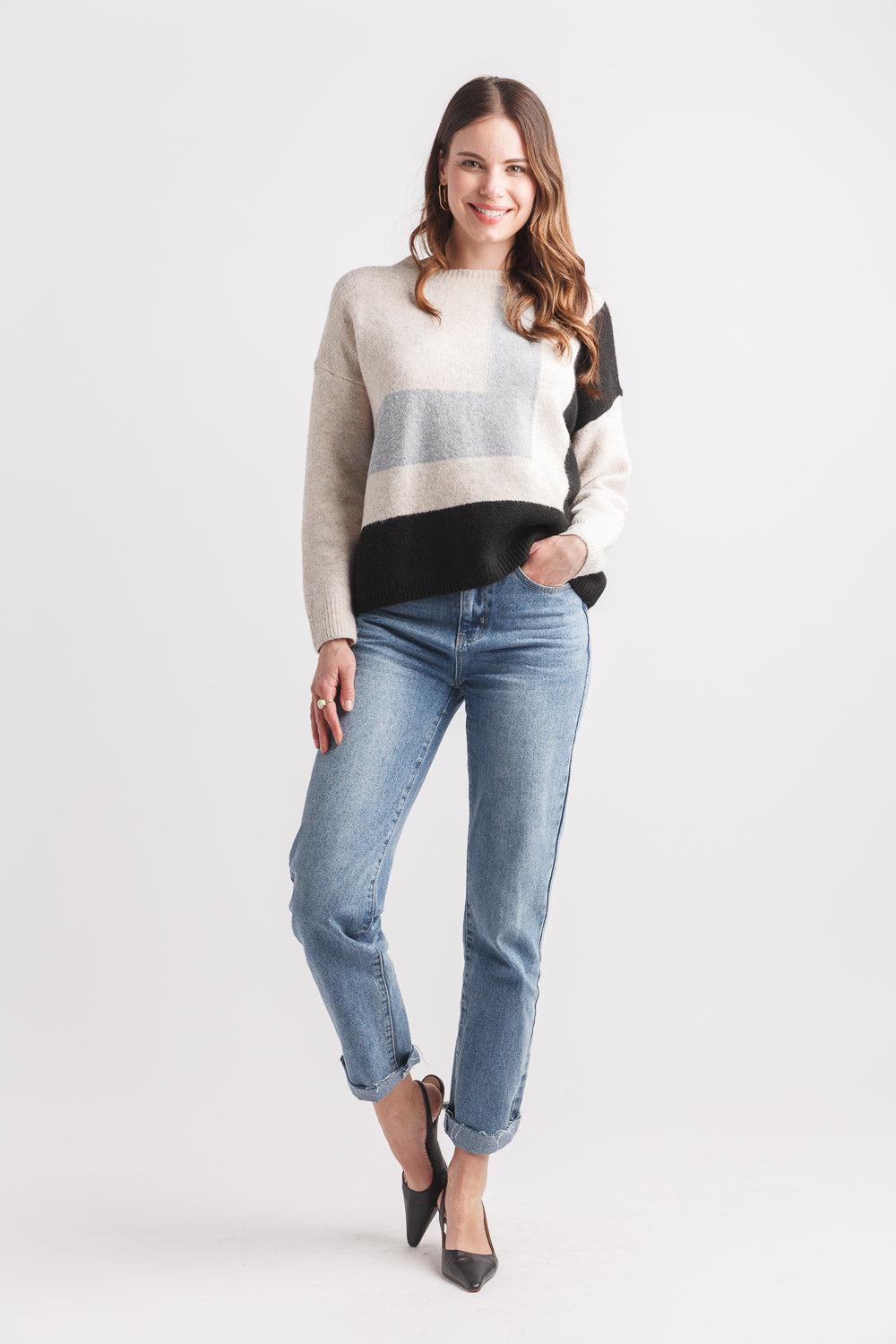 papillon Colour Block Sweater with Rib Trim