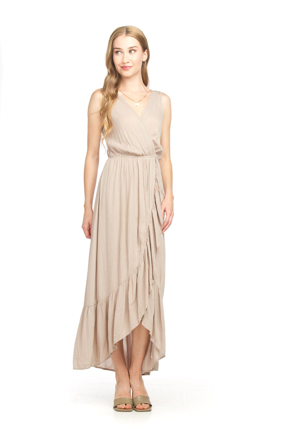 Papillon Crinkle Ruffle Trim Maxi Dress