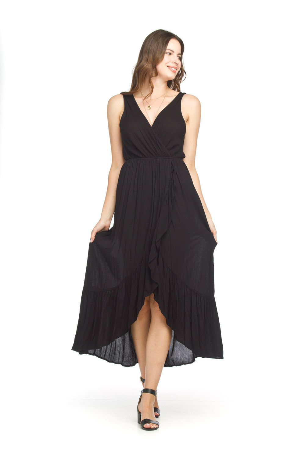 Papillon Crinkle Ruffle Trim Maxi Dress