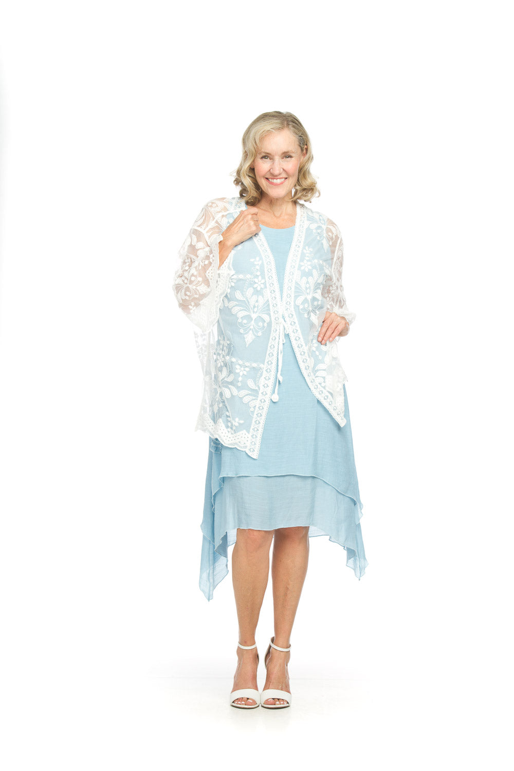 Papillon Embroidered Floral Lace Coverup With Tie