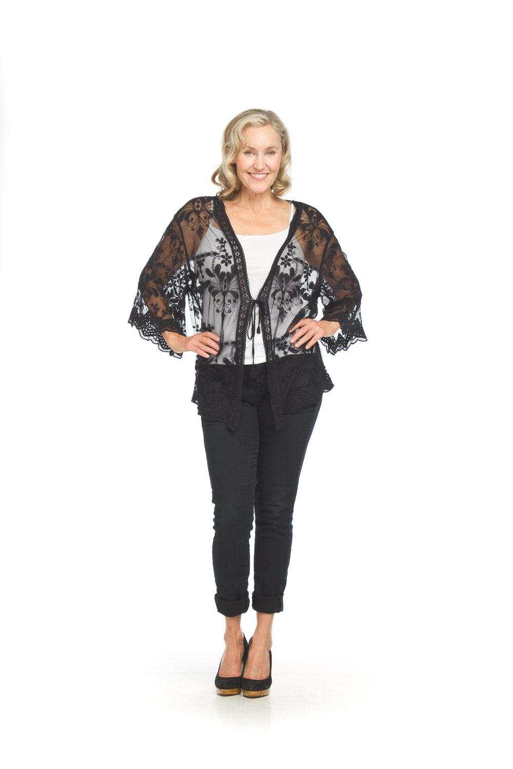 papillon Embroidered Floral Lace Coverup With Tie