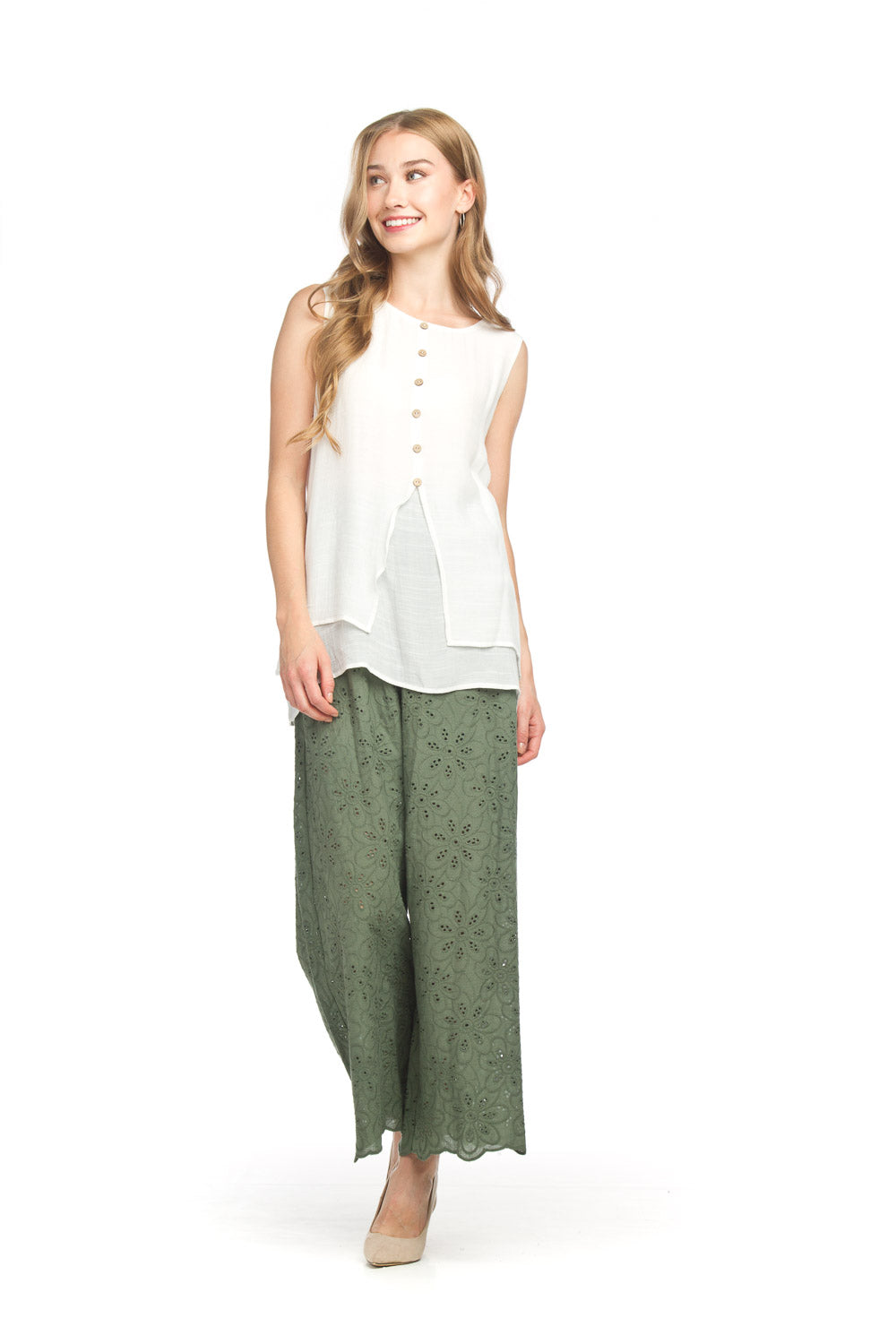 Papillon Eyelet Pants With Elastic Waist