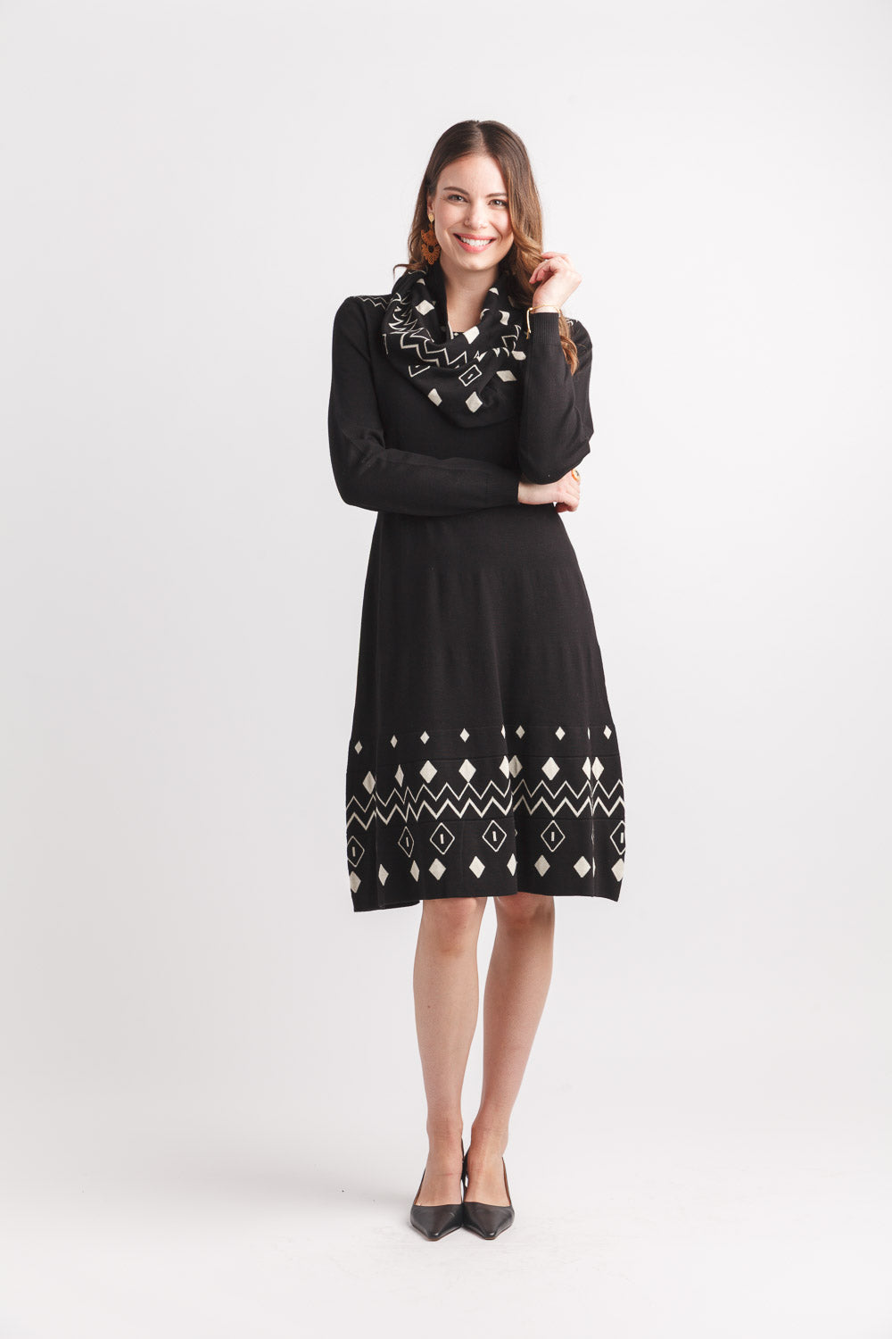 papillon Fairsle Knit Sweater Dress With Cowl Neck