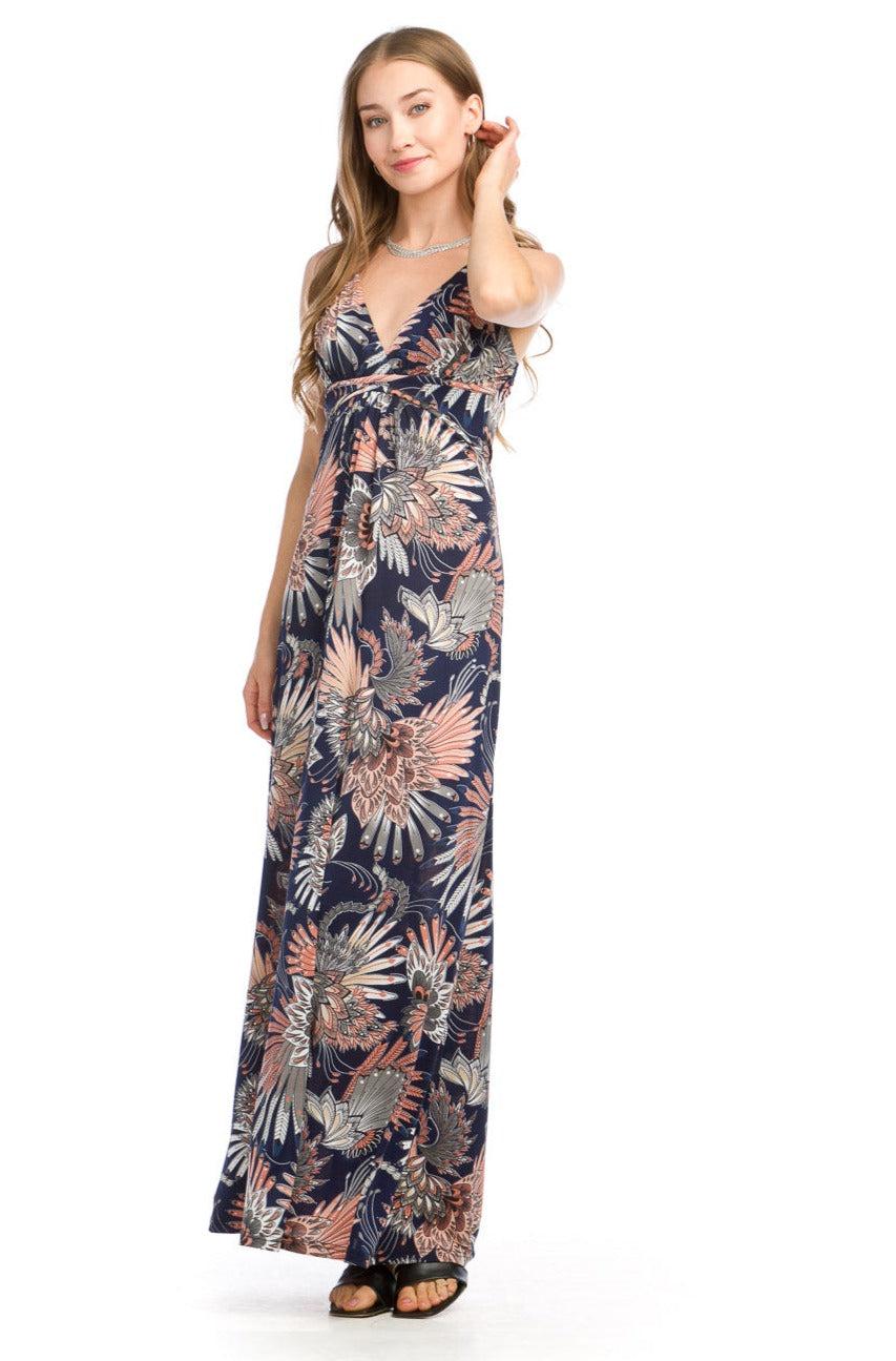 papillon Fan Printed Grecian Maxi Dress