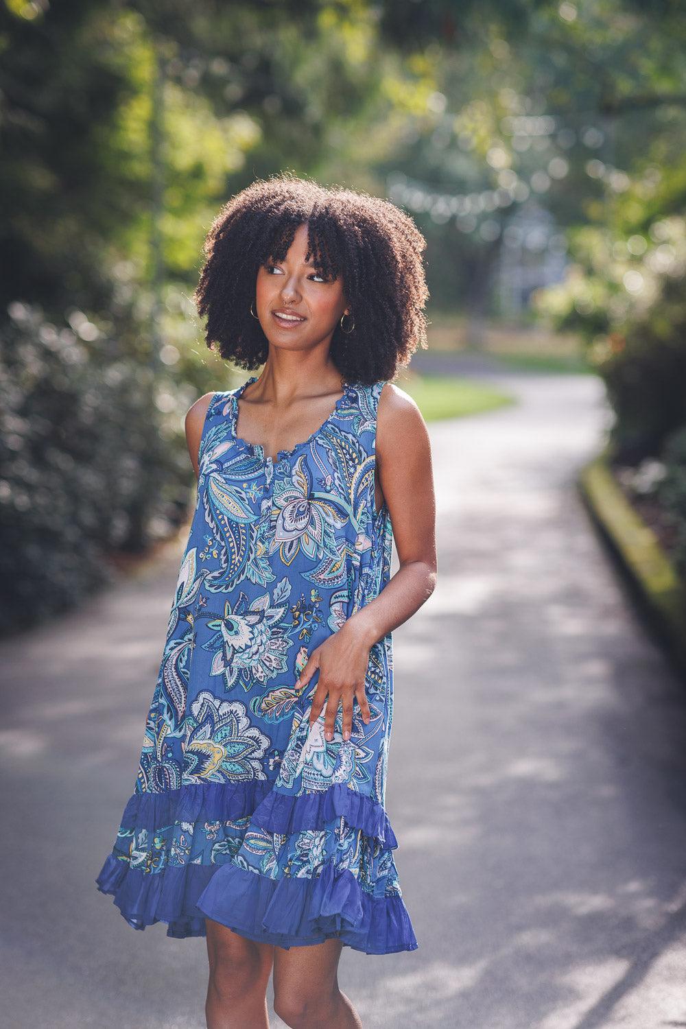 papillon Floral Crinkle Ruffle Dress