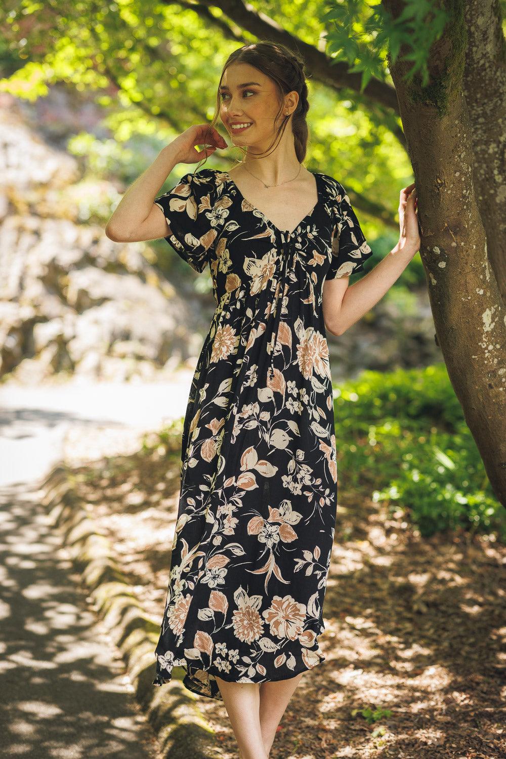 papillon Floral Off The Shoulder Puff Sleeve Dress