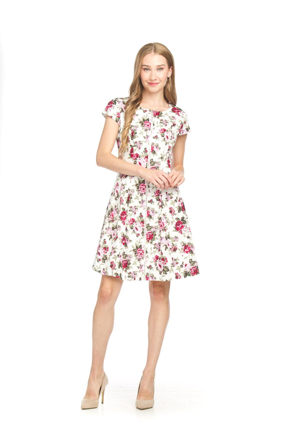 papillon Floral Print Zip Front Pleated Dress