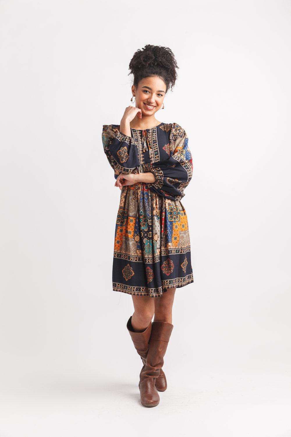 papillon Flowy Balloon Sleeve Patchwork Border