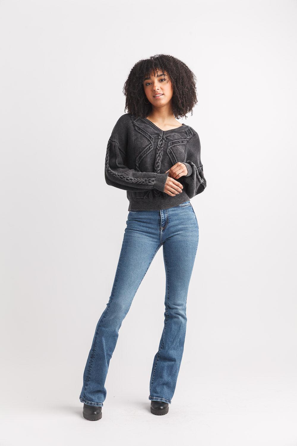 papillon Garment Died Cable Knit V Neck Sweater