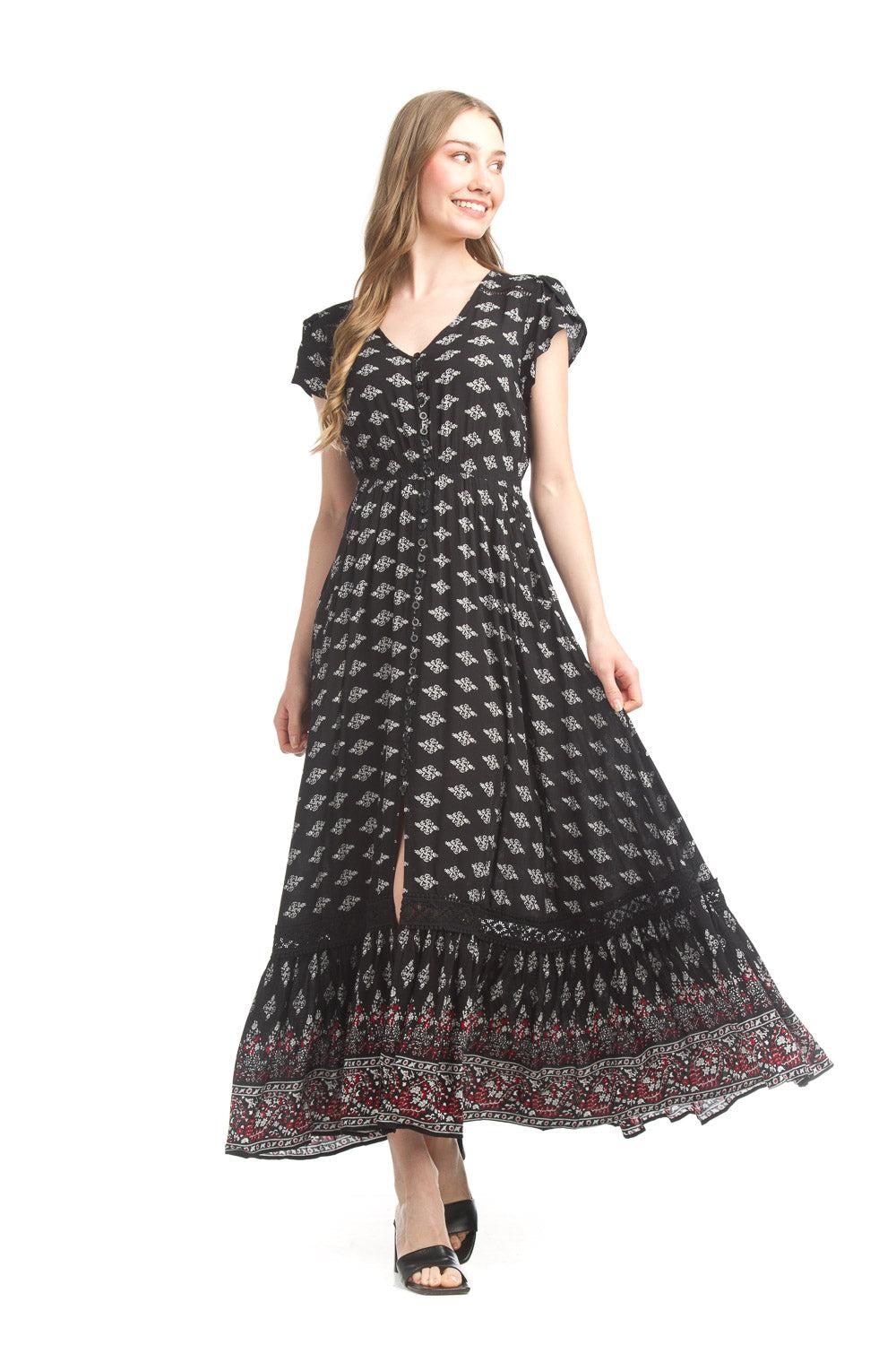 papillon Geo border print short sleeve Maxi Dress