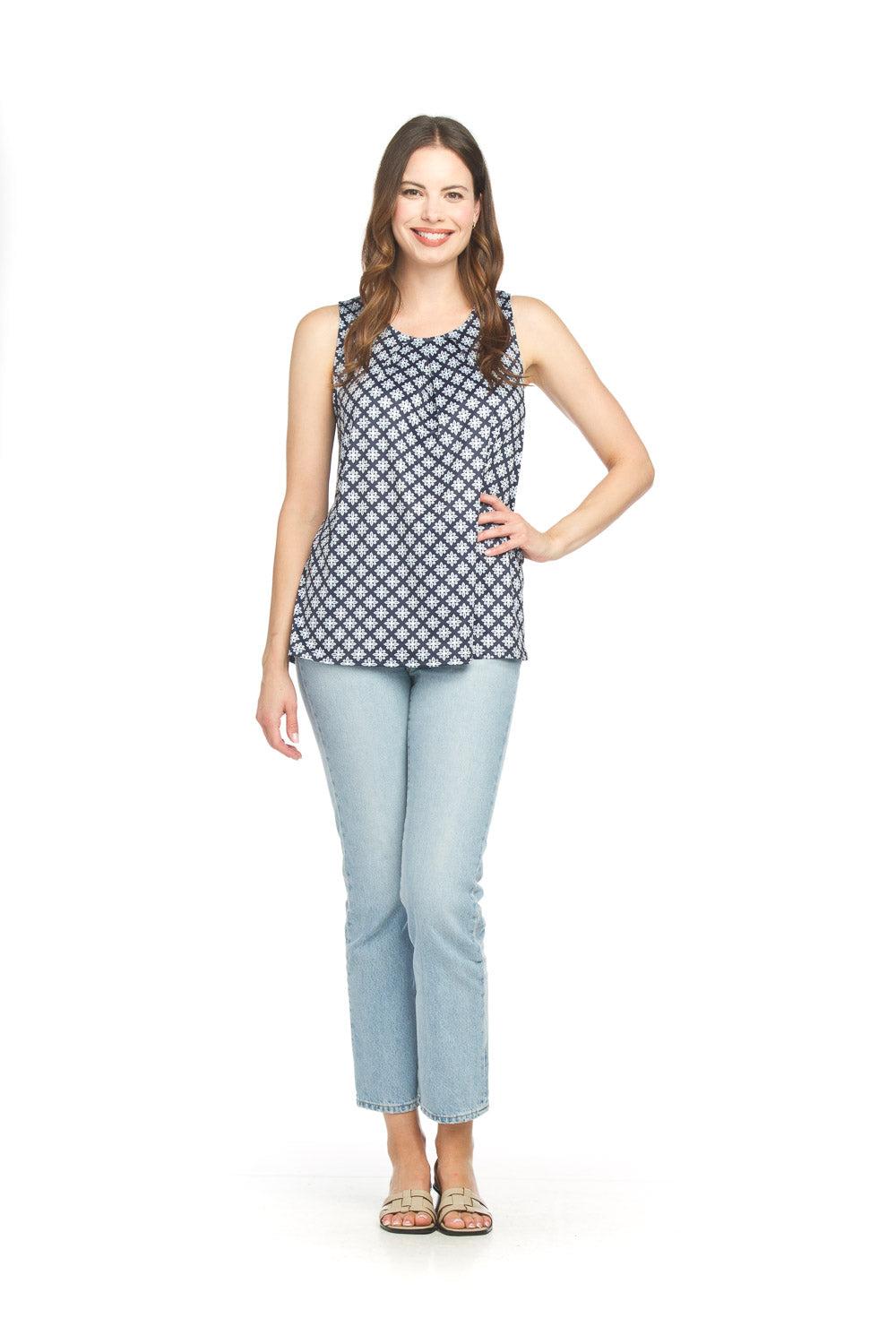 papillon Geo Printed Stretch Pleated Top