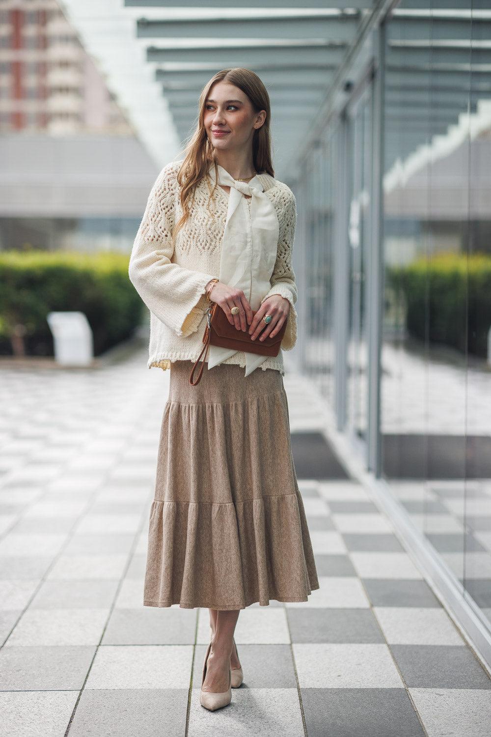 papillon Knit Tiered Skirt With Elastic Waistband