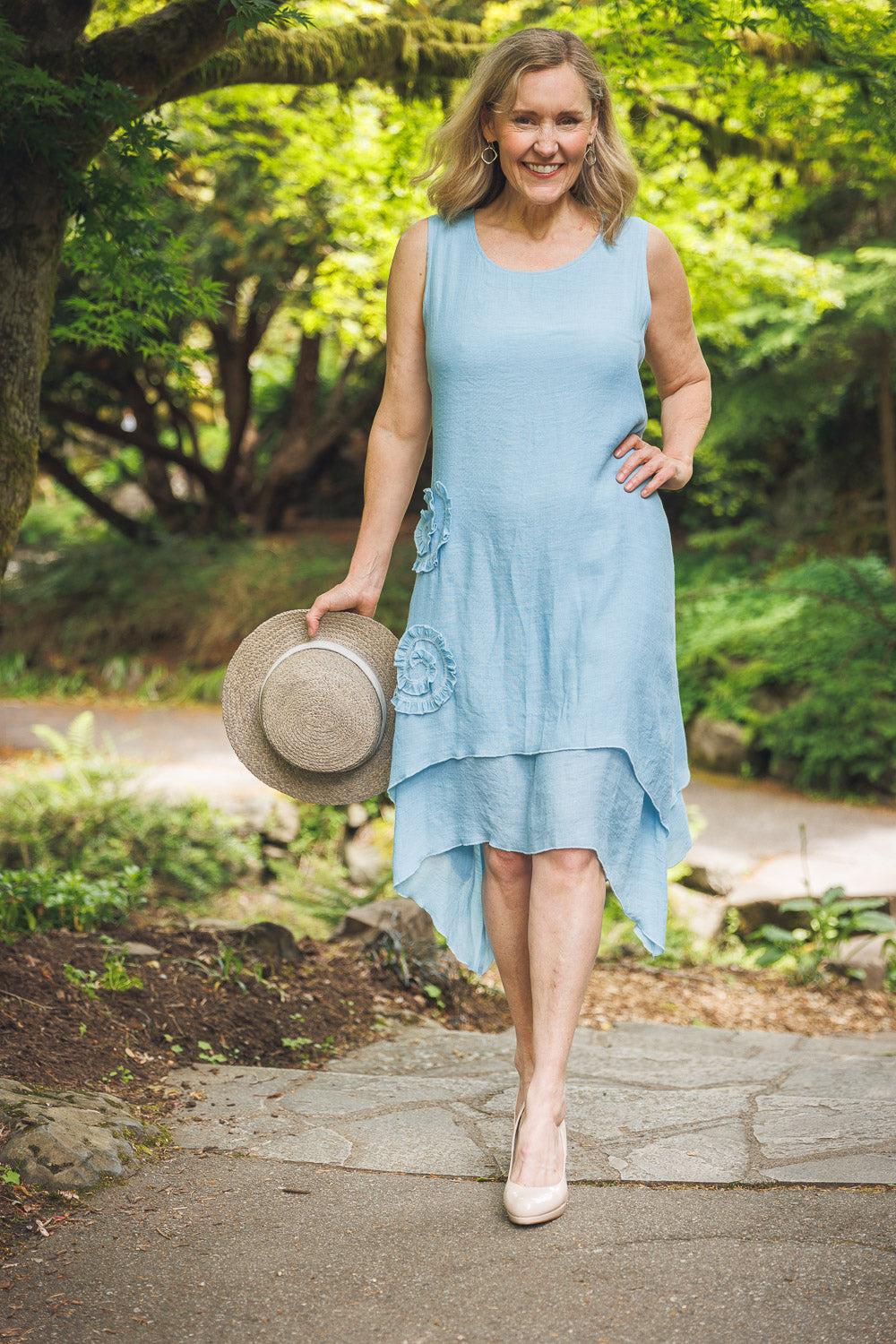 papillon Layered Crinkle Dress with 3D Rose