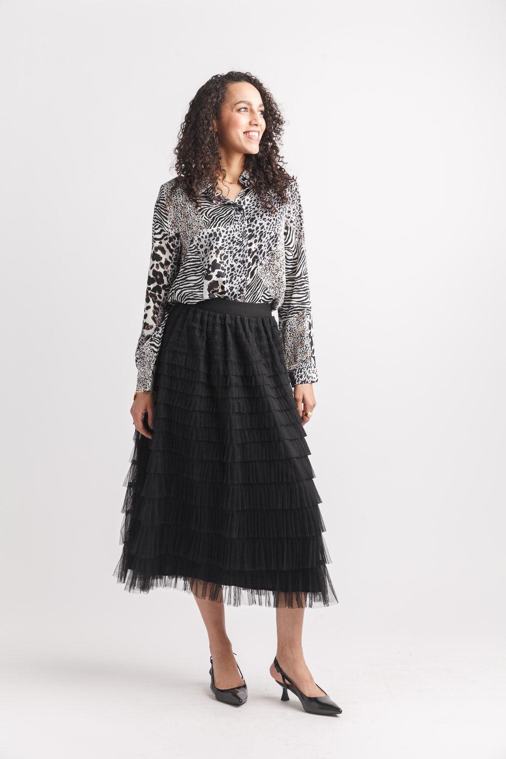 papillon Mesh Tiered Ruffle Skirt