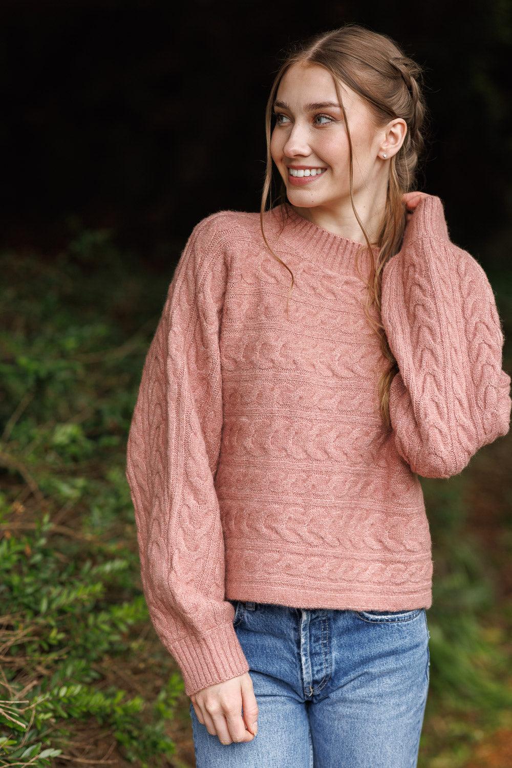 Papillon Mock Sleeve Cable Knit Sweater