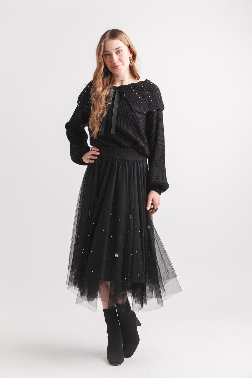 Papillon Off Shoulder Pearl Detail Sweater