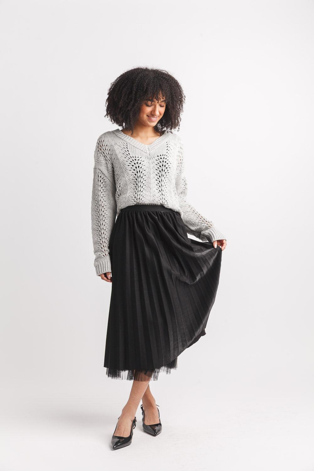 papillon Open Crochet V Neck Sweater