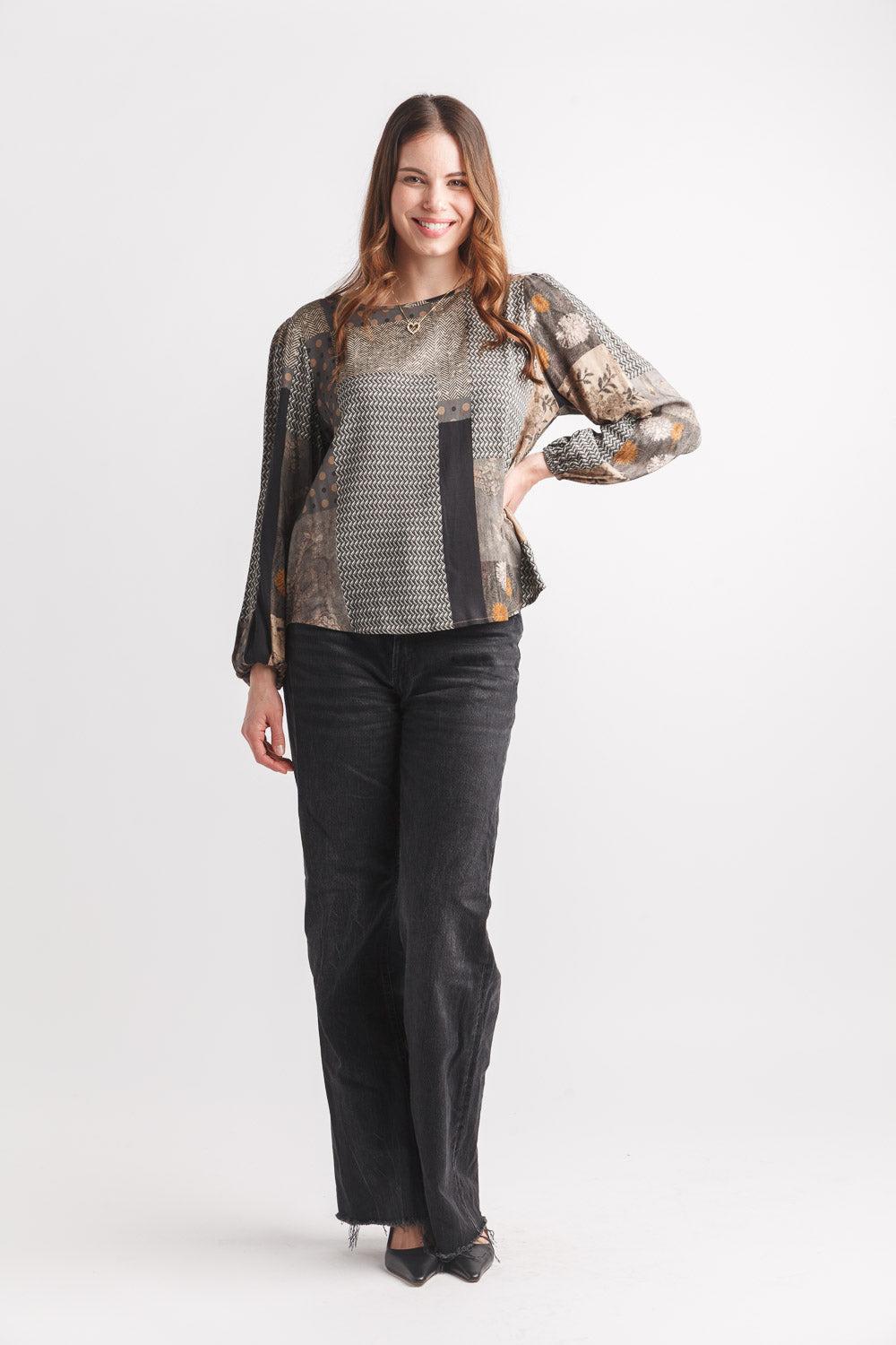 papillon Patch Print High Low W Back Button Detail