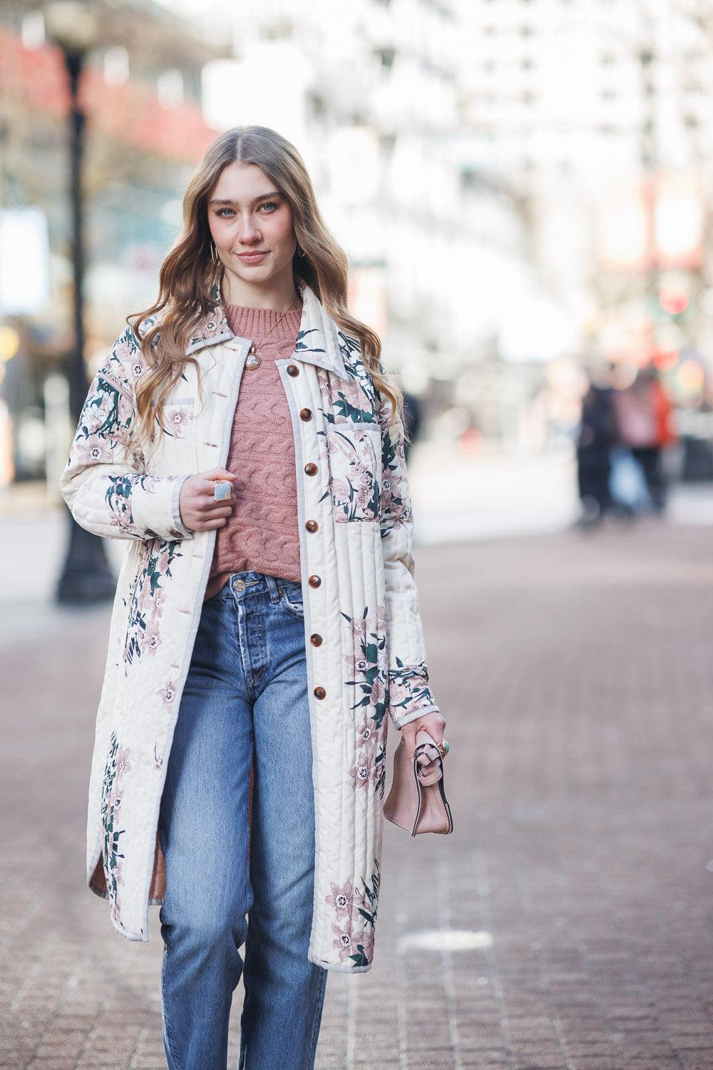 papillon Quilted Printed Long Jacket