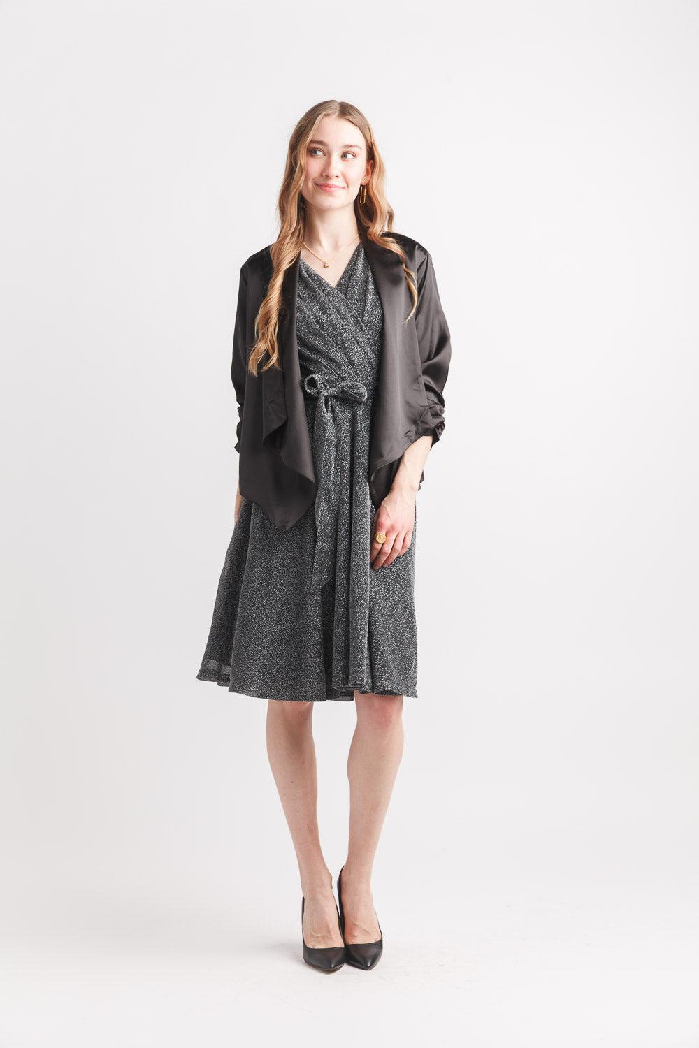 Papillon Satin Blazer With Ruched Sleeves