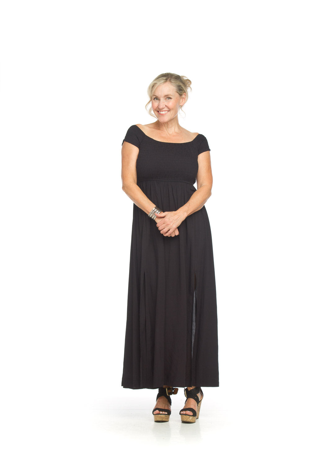 papillon Short Sleeve Off the Shoulder Maxi Dress