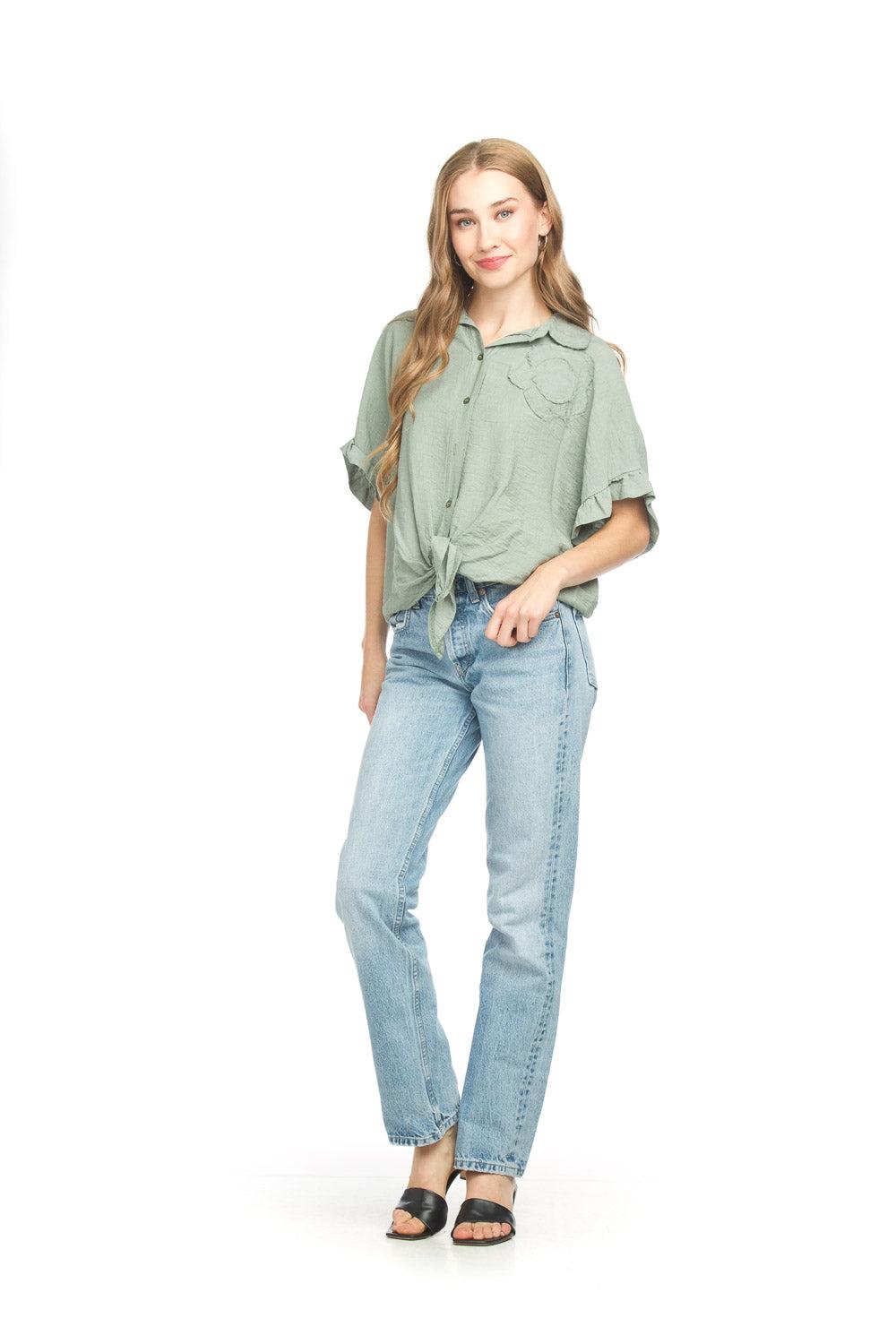 Papillon Short Sleeve Tie Top With Floral Detail