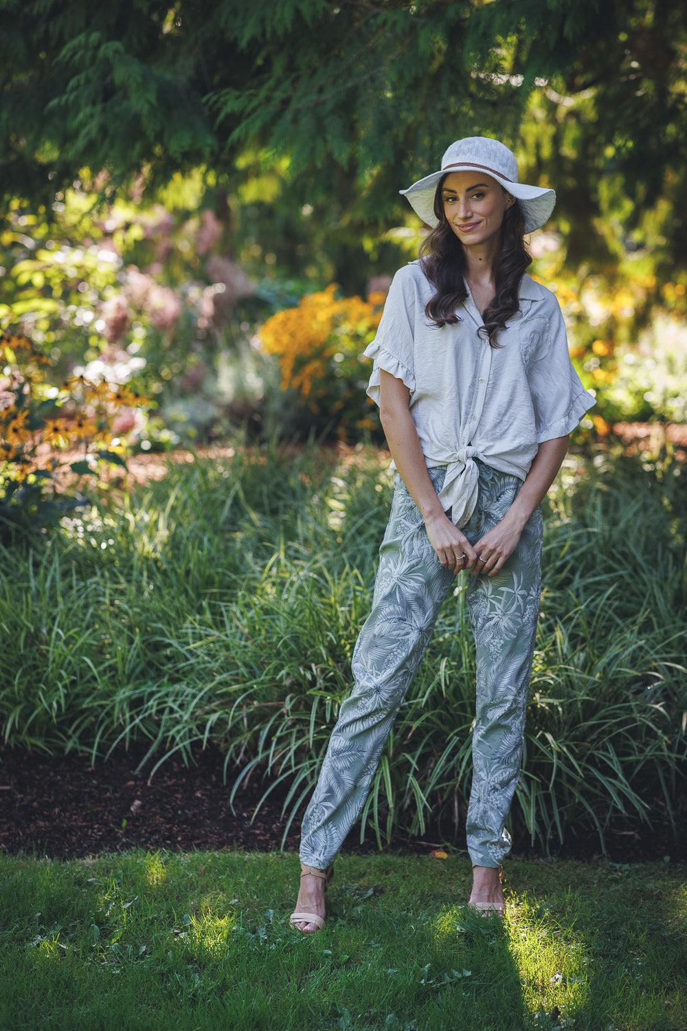 papillon Short Sleeve Tie Top With Floral Detail