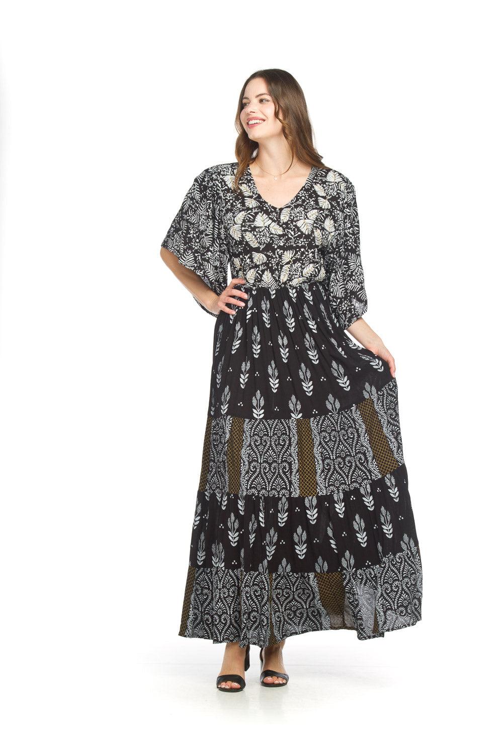 papillon Short Sleeve Tiered Beaded Maxi Dress