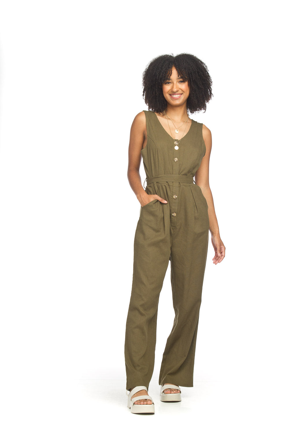 Papillon Sleeveless Button Front Jumpsuit