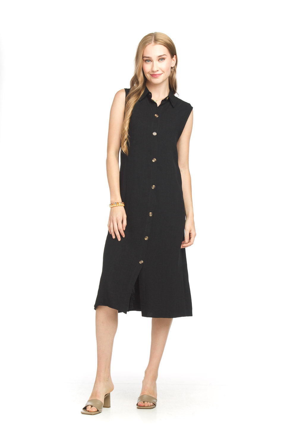 papillon Sleeveless Linen Blend Button Front Dress