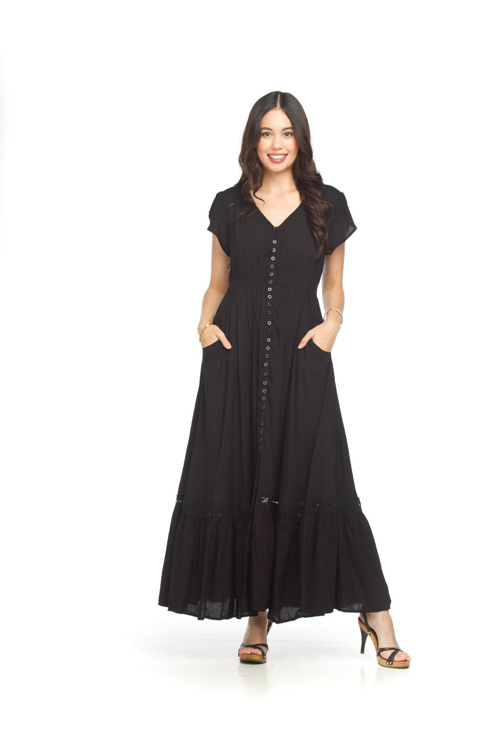 Papillon Solid Lace Inset Maxi Dress