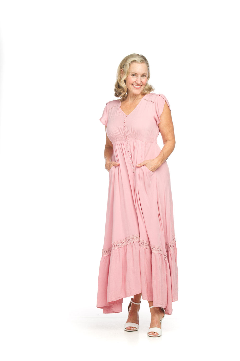 papillon Solid Lace Inset Maxi Dress