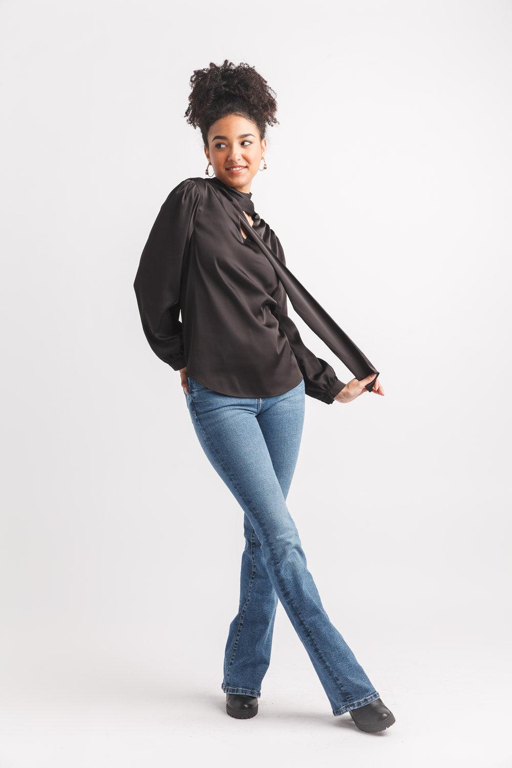 papillon Solid Satin Top With Neck Tie