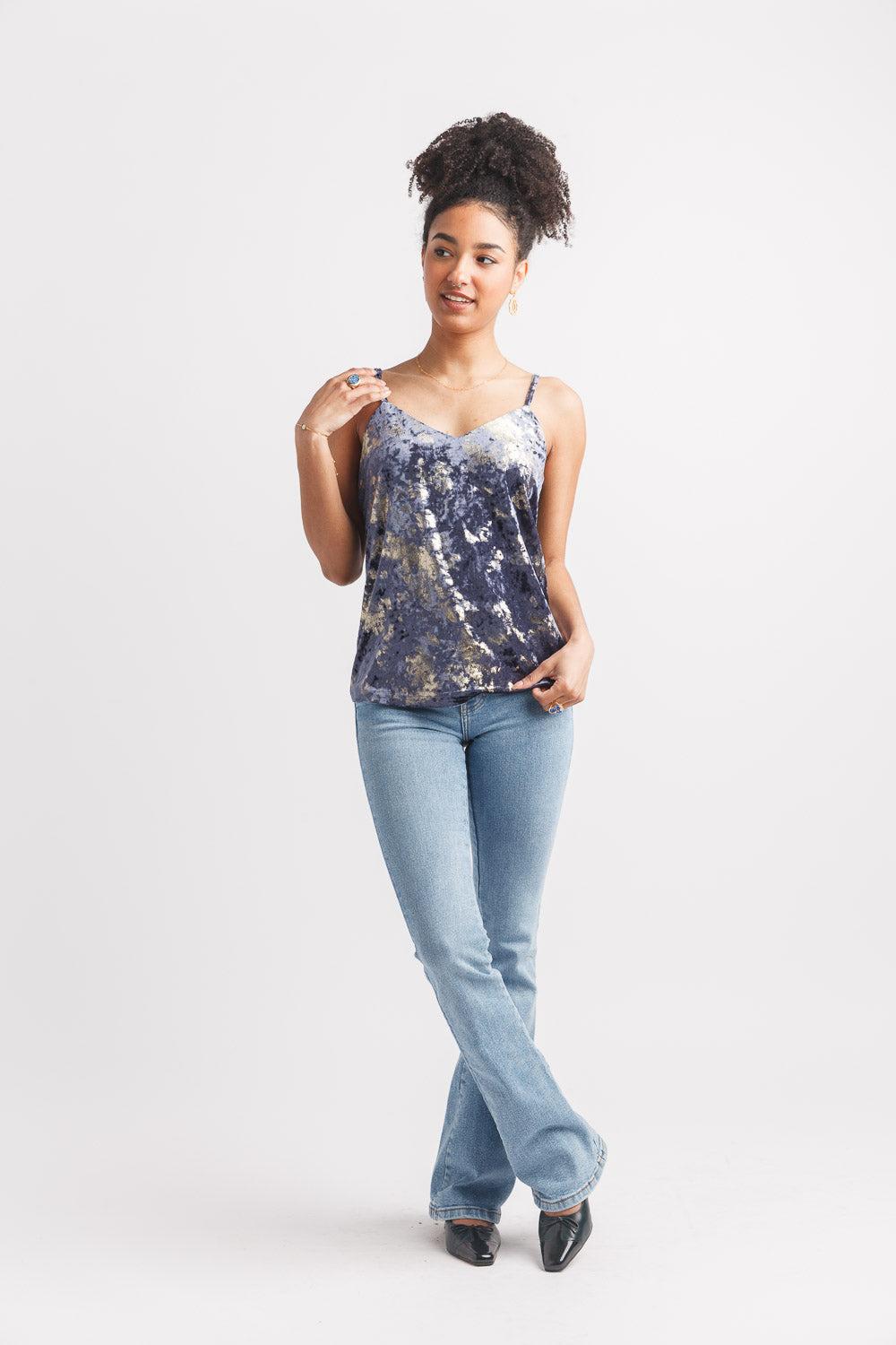 papillon Spaghetti Strap Crushed Velvet Top