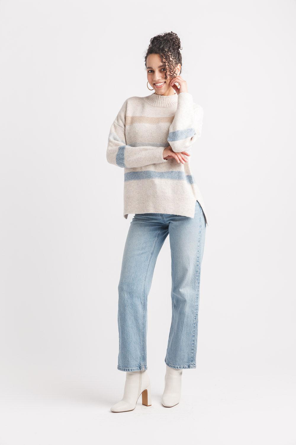 papillon Striped Knit Mock Neck Sweater