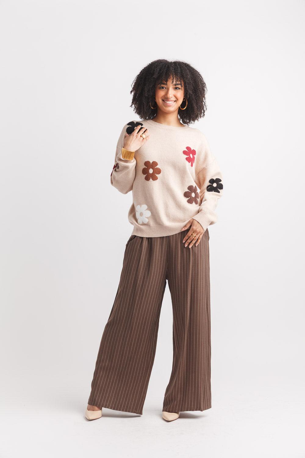Papillon Striped Pants With Elastic Waist & Pockets