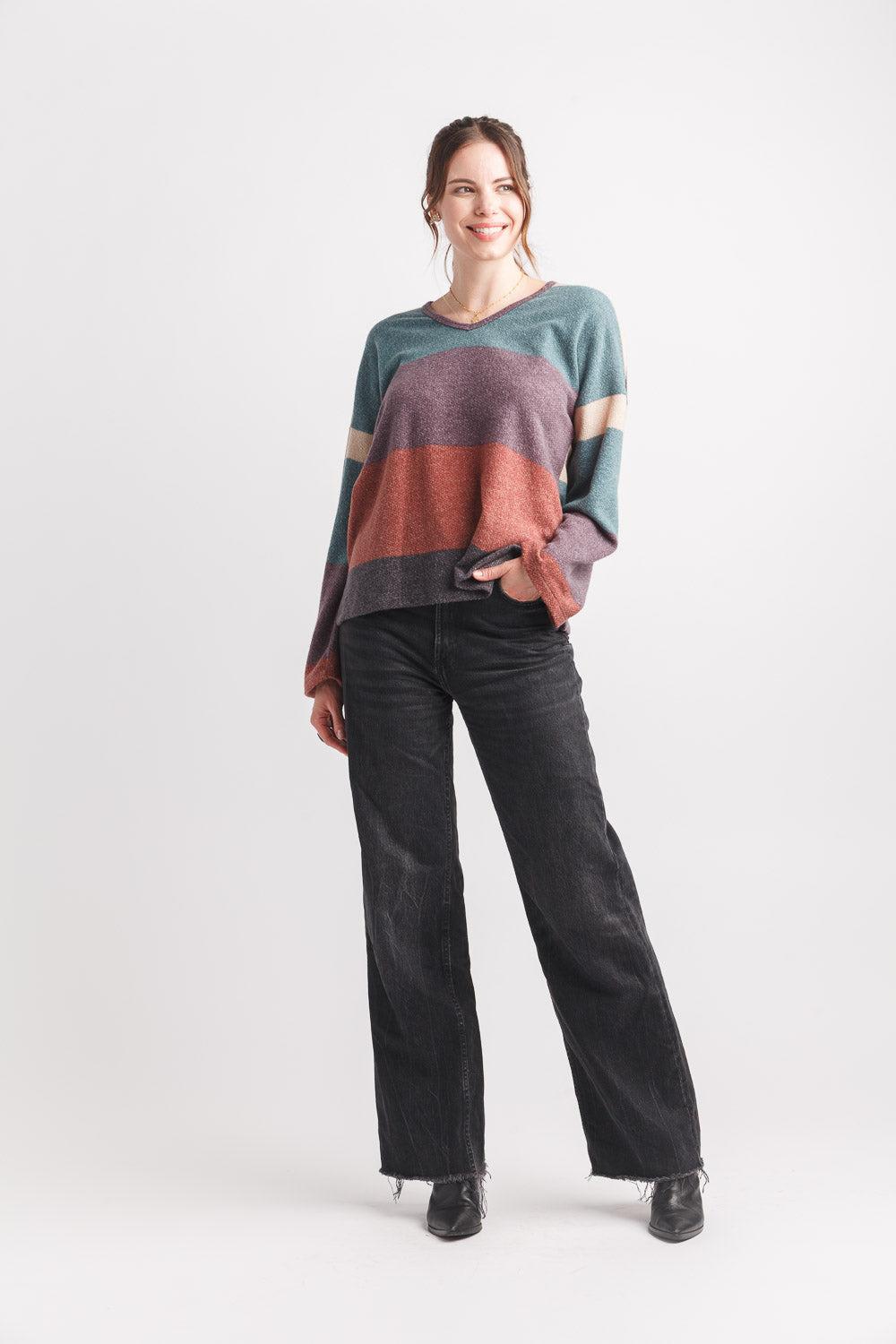 papillon Striped V Neck Sweater