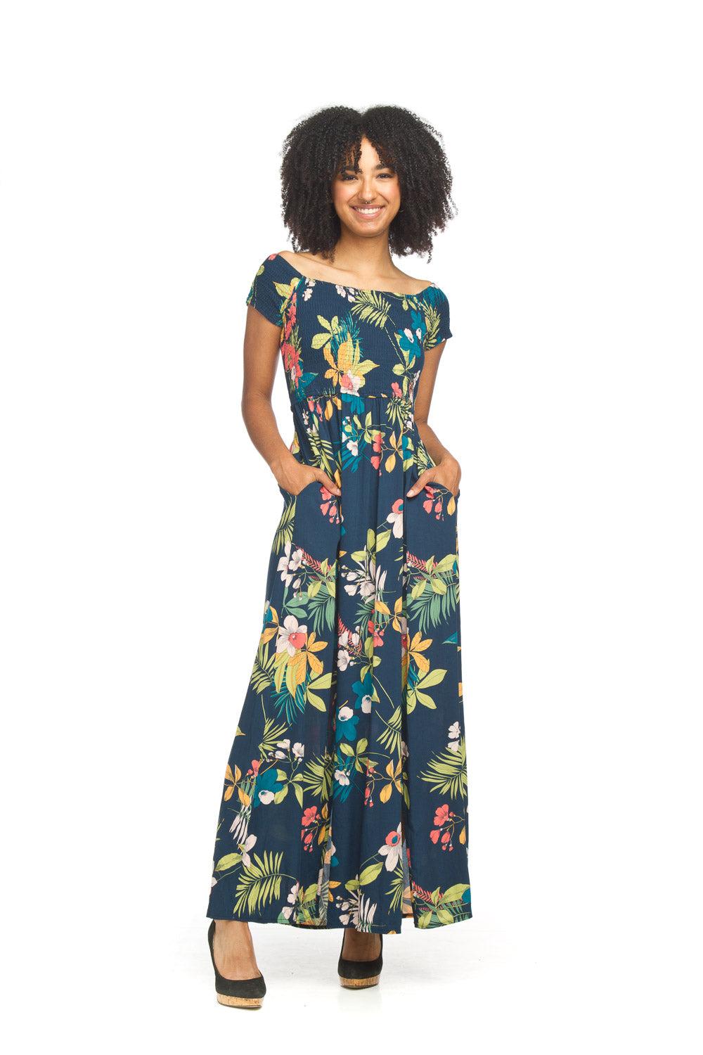 papillon Tropical Floral Smocked Maxi Dress