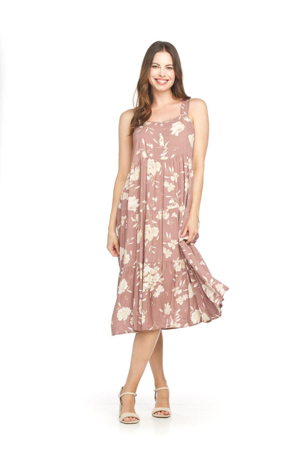 papillon Sleeveless Tiered Floral Dress With Button Detail