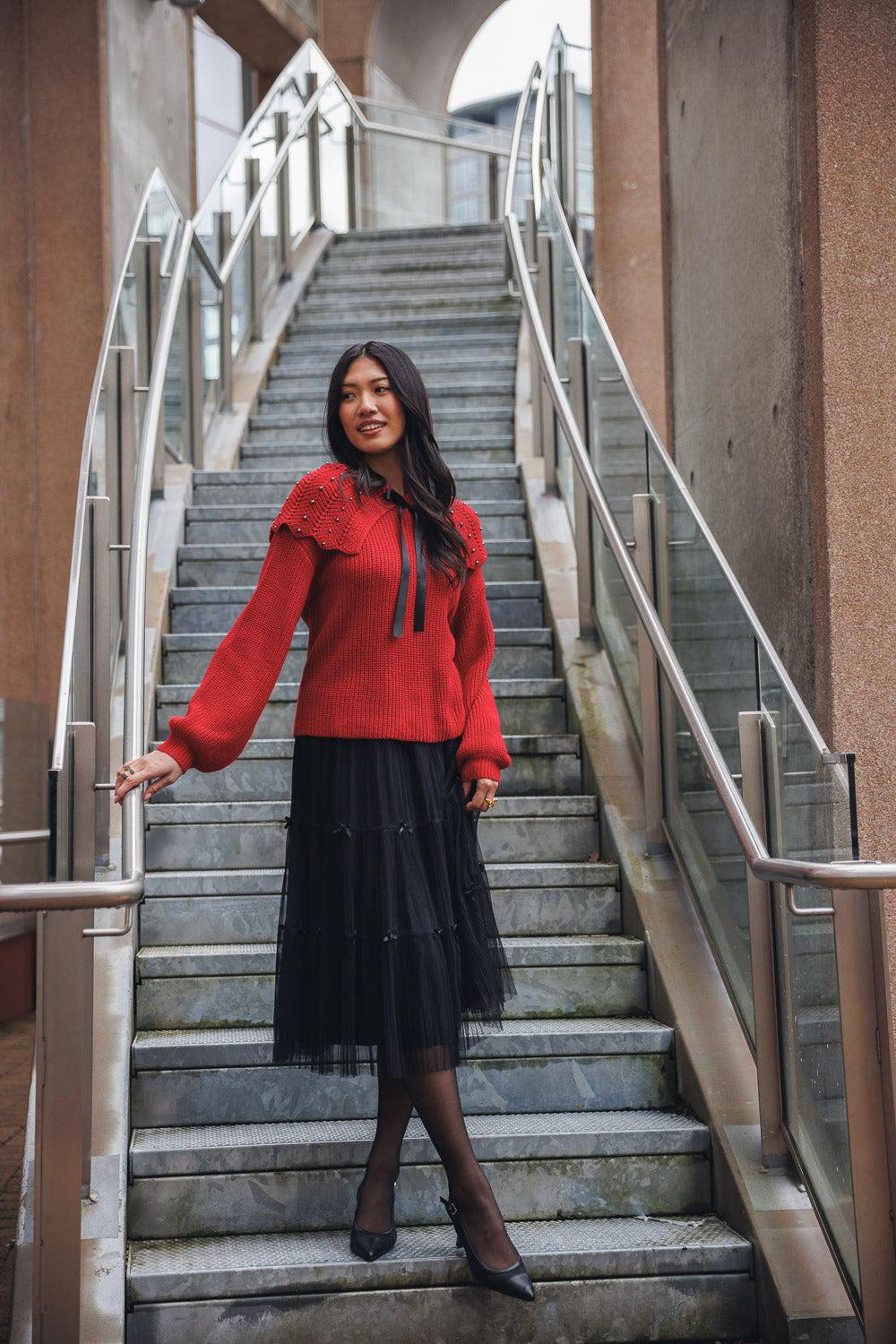 papillon Tiered Pleated Tulle Skirt With Bow Details