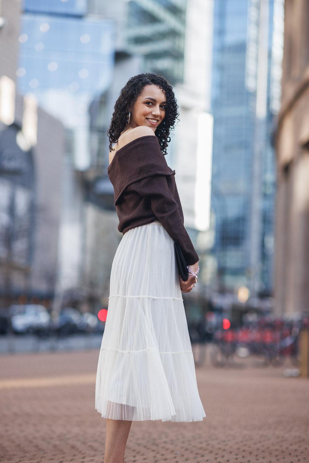 papillon TIERED PLEATED TULLE SKIRT WITH PEARL DETAILS